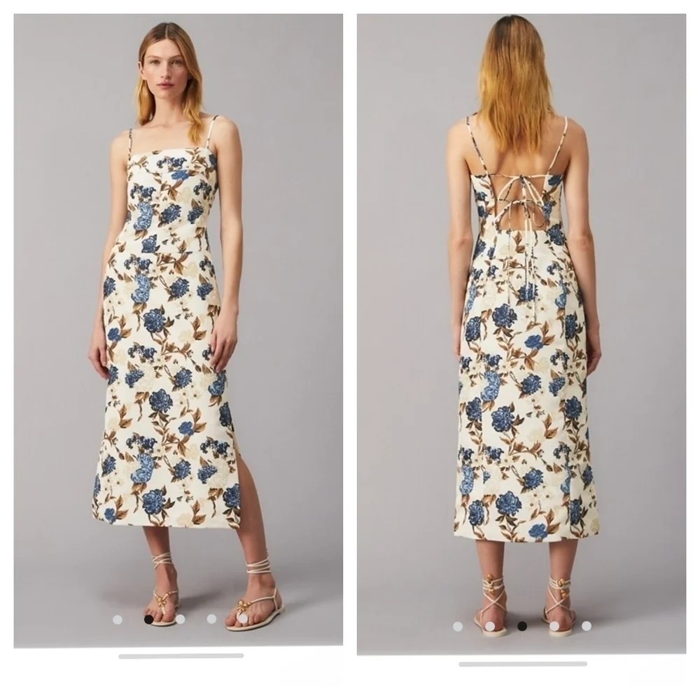 Tory Burch Strap Midi Dress in Caramel Mixed Floral
